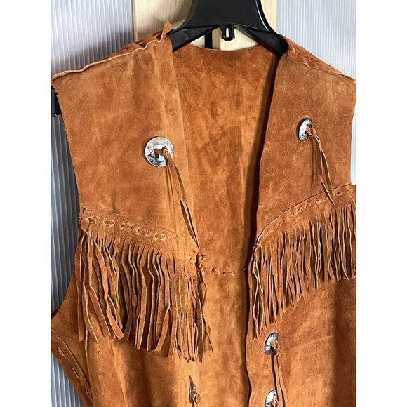 Vintage Fringe Leather Vest Unisex Suede Western Boho Hippie Tribal Festival L - Picture 4 of 10